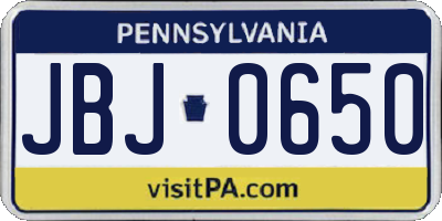PA license plate JBJ0650