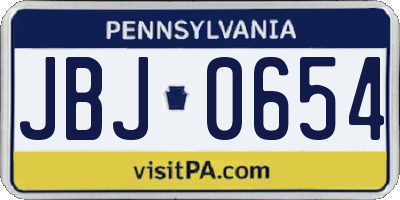 PA license plate JBJ0654