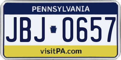 PA license plate JBJ0657
