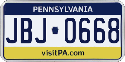 PA license plate JBJ0668