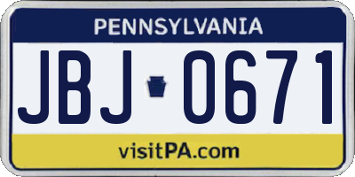 PA license plate JBJ0671