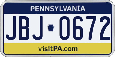 PA license plate JBJ0672