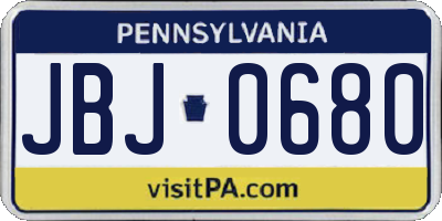 PA license plate JBJ0680
