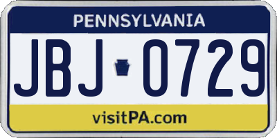 PA license plate JBJ0729