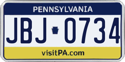 PA license plate JBJ0734