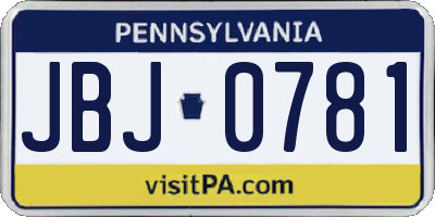 PA license plate JBJ0781