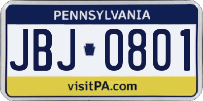 PA license plate JBJ0801