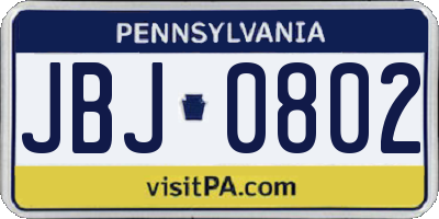 PA license plate JBJ0802
