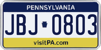 PA license plate JBJ0803