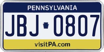 PA license plate JBJ0807