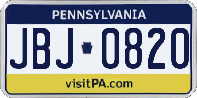 PA license plate JBJ0820