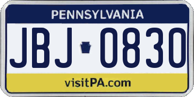 PA license plate JBJ0830