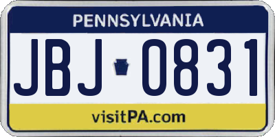PA license plate JBJ0831