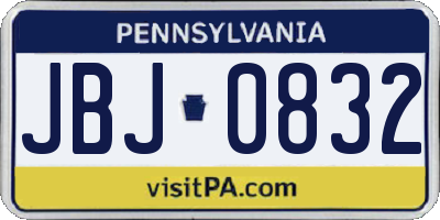 PA license plate JBJ0832