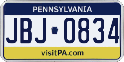 PA license plate JBJ0834