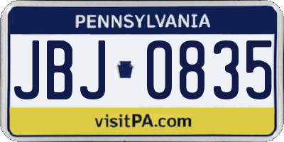 PA license plate JBJ0835