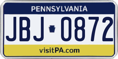 PA license plate JBJ0872