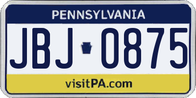 PA license plate JBJ0875