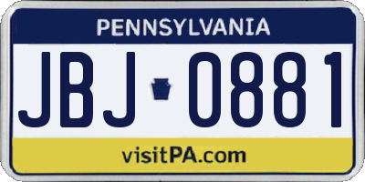 PA license plate JBJ0881