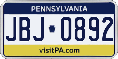 PA license plate JBJ0892
