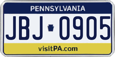 PA license plate JBJ0905