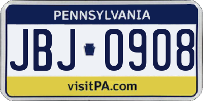 PA license plate JBJ0908
