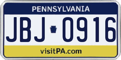 PA license plate JBJ0916