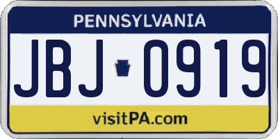 PA license plate JBJ0919
