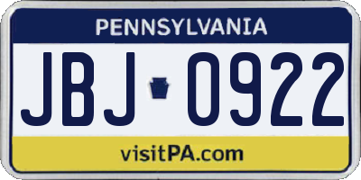 PA license plate JBJ0922