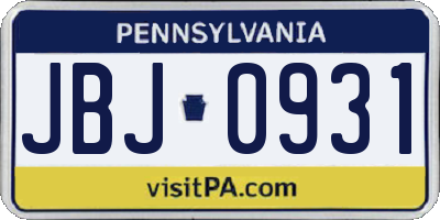 PA license plate JBJ0931