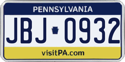 PA license plate JBJ0932