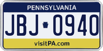 PA license plate JBJ0940