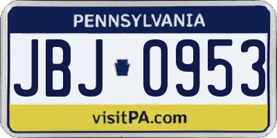 PA license plate JBJ0953