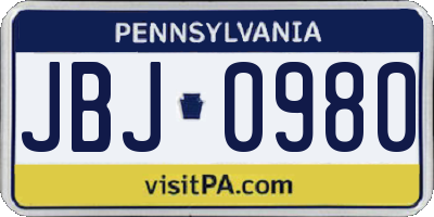 PA license plate JBJ0980