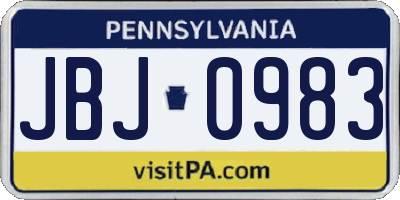 PA license plate JBJ0983