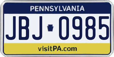 PA license plate JBJ0985