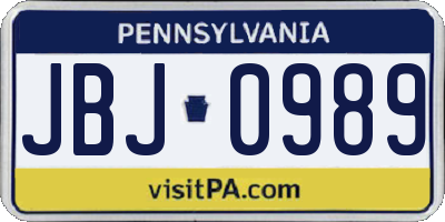 PA license plate JBJ0989