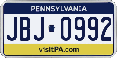 PA license plate JBJ0992