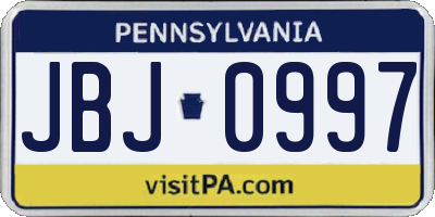 PA license plate JBJ0997
