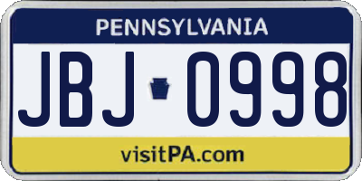 PA license plate JBJ0998