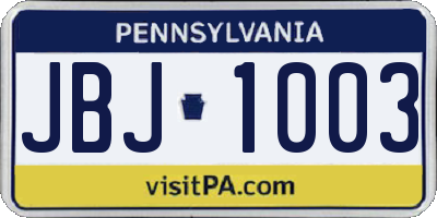 PA license plate JBJ1003