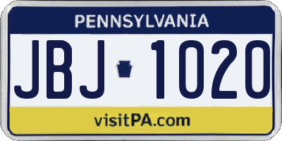 PA license plate JBJ1020
