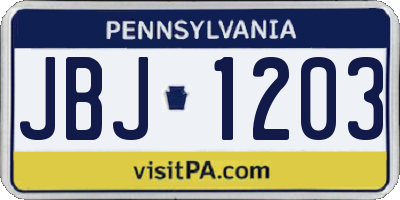 PA license plate JBJ1203