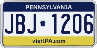 PA license plate JBJ1206