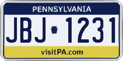 PA license plate JBJ1231