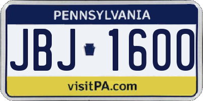 PA license plate JBJ1600