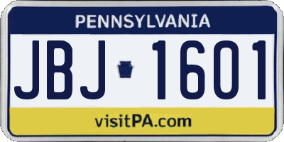 PA license plate JBJ1601