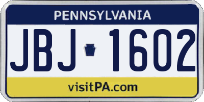 PA license plate JBJ1602