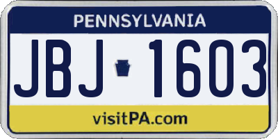 PA license plate JBJ1603