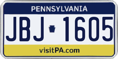 PA license plate JBJ1605